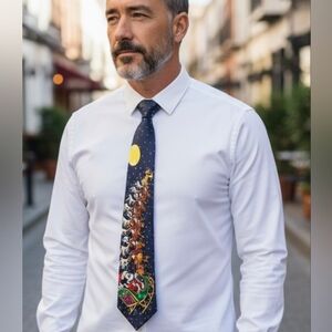 MICKEY Festive 100% Silk Blue Tie with Santa Sleigh Design